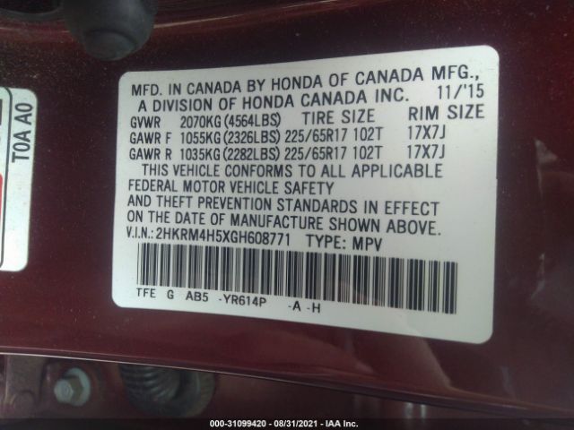 Photo 8 VIN: 2HKRM4H5XGH608771 - HONDA CR-V 