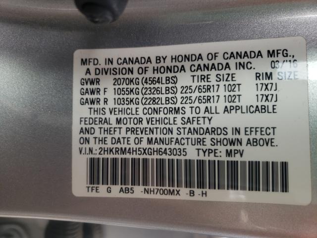 Photo 9 VIN: 2HKRM4H5XGH643035 - HONDA CR-V EX 