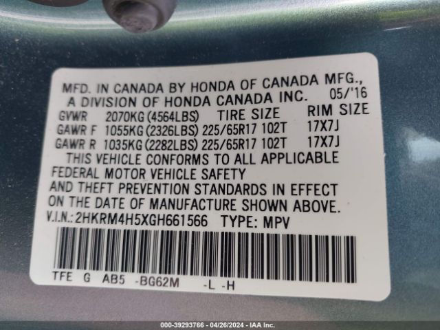 Photo 8 VIN: 2HKRM4H5XGH661566 - HONDA CR-V 