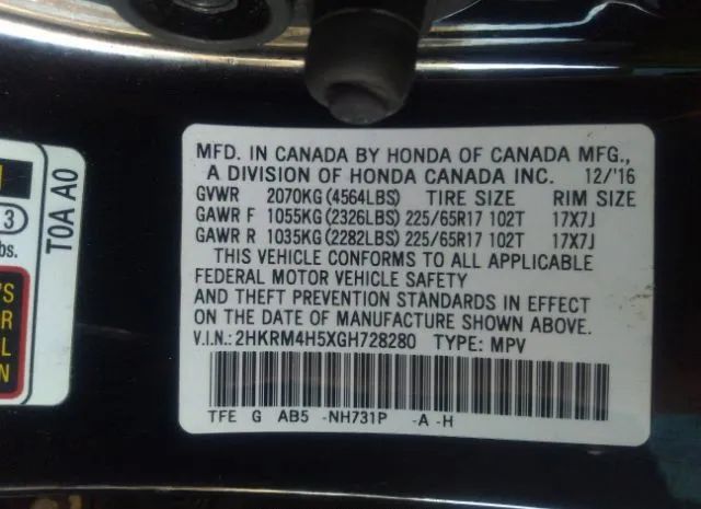 Photo 8 VIN: 2HKRM4H5XGH728280 - HONDA CR-V 