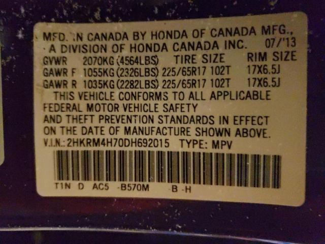 Photo 9 VIN: 2HKRM4H70DH692015 - HONDA CR-V EXL 