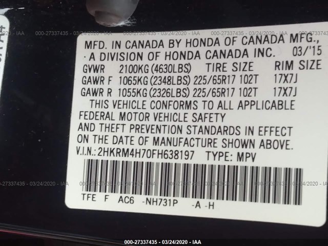 Photo 8 VIN: 2HKRM4H70FH638197 - HONDA CR-V 