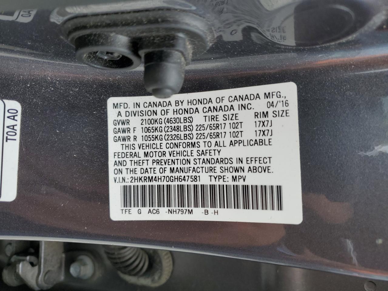 Photo 11 VIN: 2HKRM4H70GH647581 - HONDA CR-V 