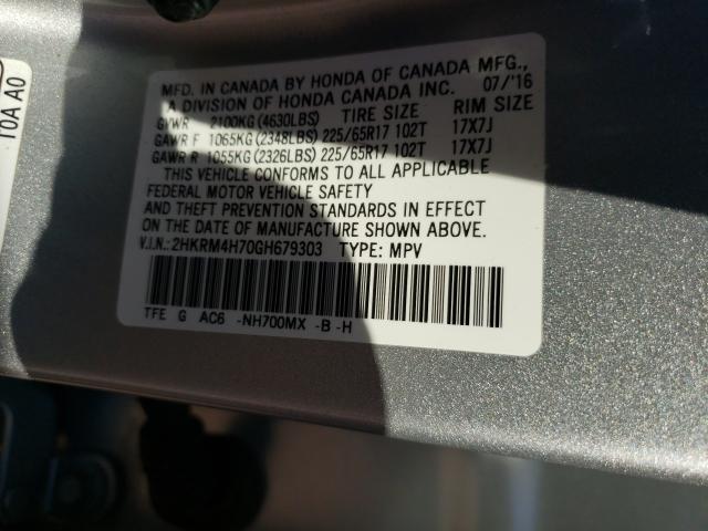 Photo 9 VIN: 2HKRM4H70GH679303 - HONDA CR-V EXL 