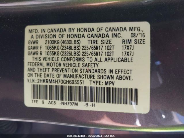 Photo 8 VIN: 2HKRM4H70GH695551 - HONDA CR-V 