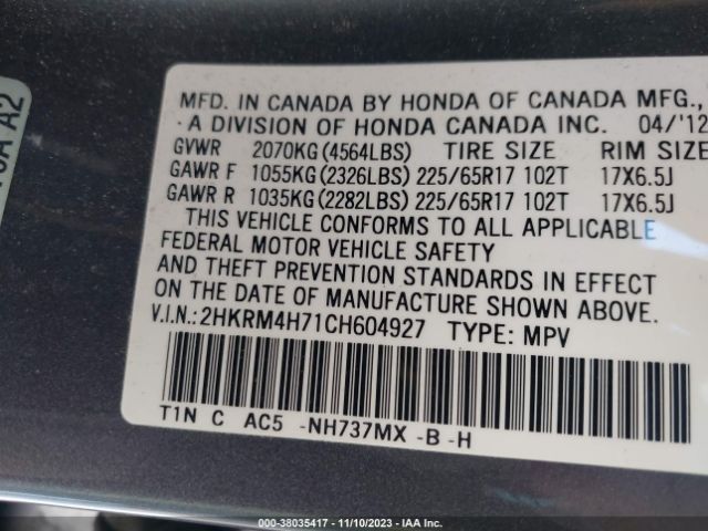 Photo 8 VIN: 2HKRM4H71CH604927 - HONDA CR-V 