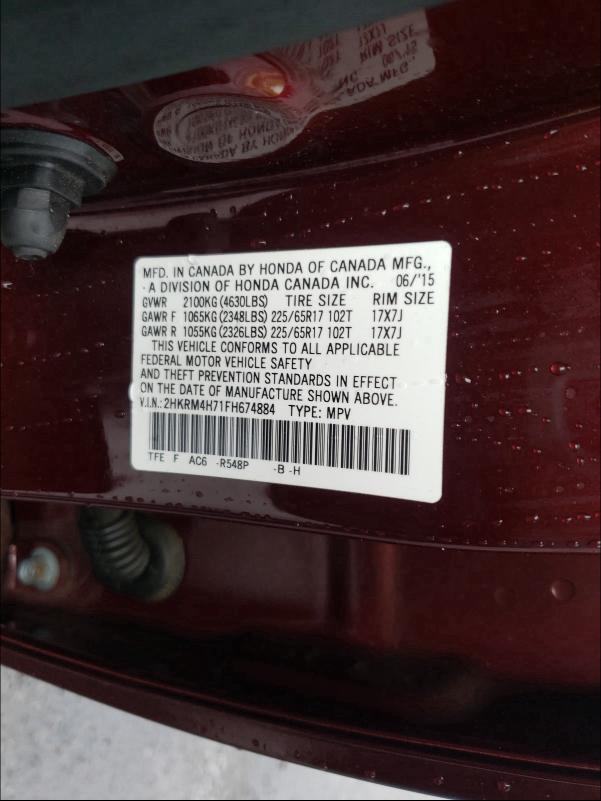 Photo 9 VIN: 2HKRM4H71FH674884 - HONDA CR-V EXL 