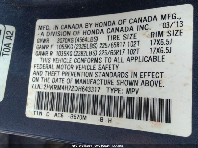 Photo 8 VIN: 2HKRM4H72DH643317 - HONDA CR-V 