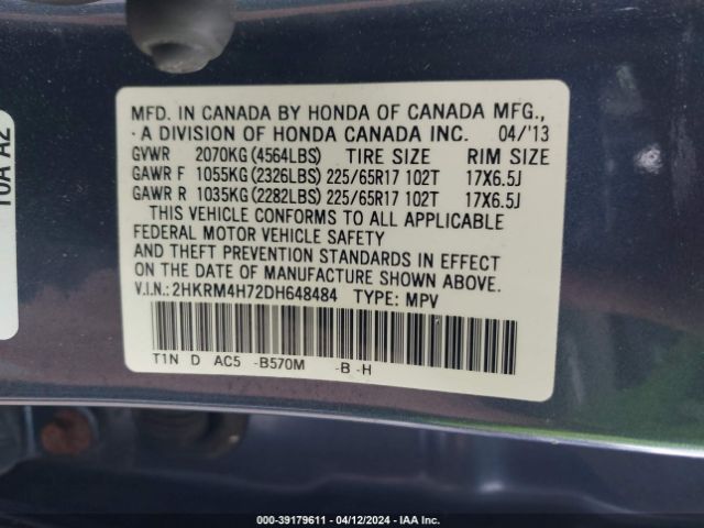 Photo 8 VIN: 2HKRM4H72DH648484 - HONDA CR-V 