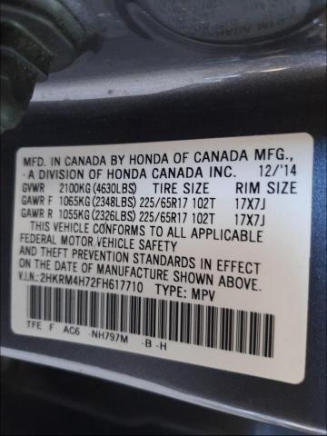 Photo 9 VIN: 2HKRM4H72FH617710 - HONDA CR-V EXL 