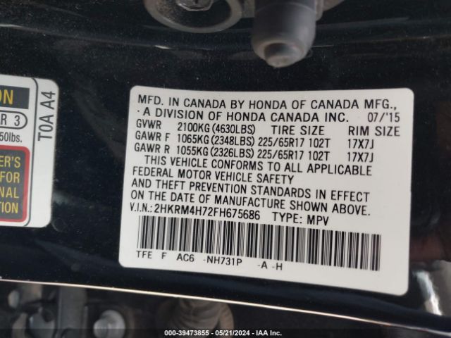 Photo 8 VIN: 2HKRM4H72FH675686 - HONDA CR-V 