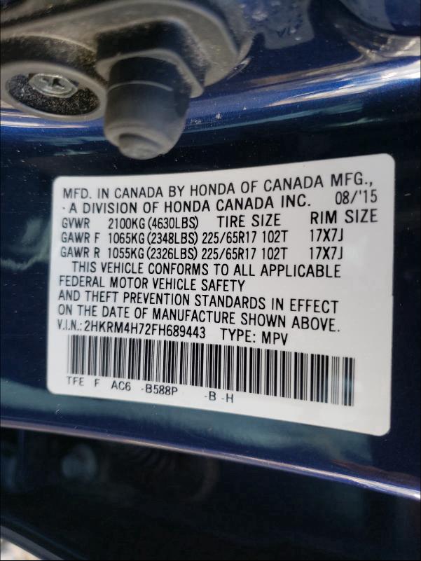 Photo 9 VIN: 2HKRM4H72FH689443 - HONDA CR-V EXL 