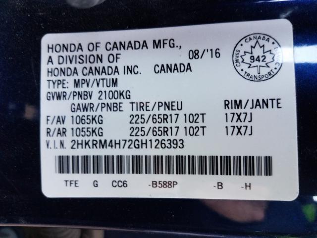 Photo 9 VIN: 2HKRM4H72GH126393 - HONDA CR-V EXL 