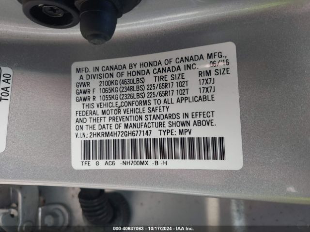 Photo 8 VIN: 2HKRM4H72GH677147 - HONDA CR-V 