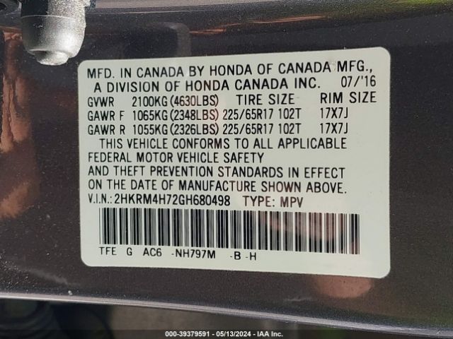 Photo 8 VIN: 2HKRM4H72GH680498 - HONDA CR-V 