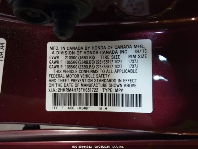 Photo 8 VIN: 2HKRM4H73FH651722 - HONDA CR-V 