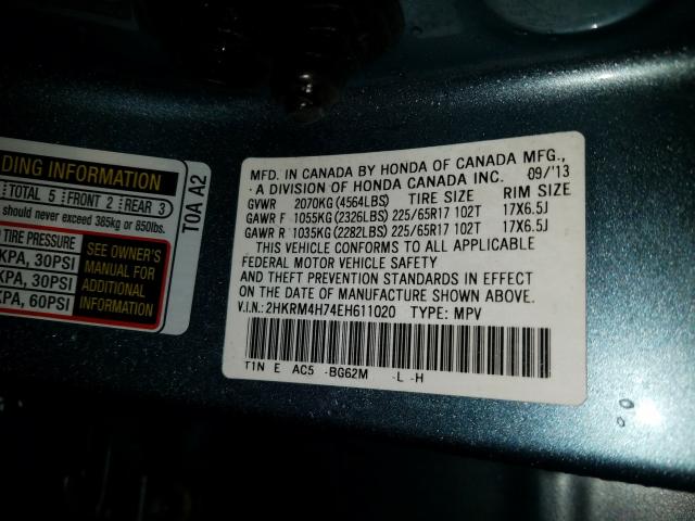 Photo 9 VIN: 2HKRM4H74EH611020 - HONDA CR-V EXL 