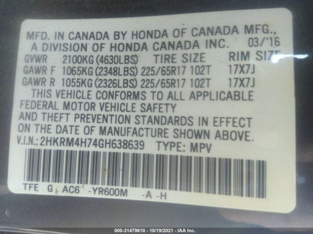 Photo 8 VIN: 2HKRM4H74GH638639 - HONDA CR-V 