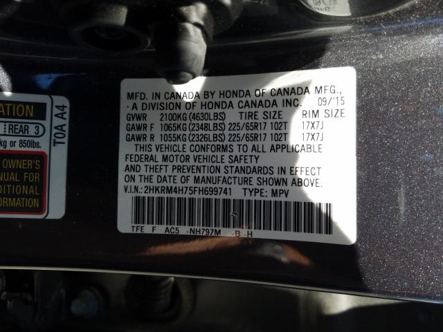 Photo 9 VIN: 2HKRM4H75FH699741 - HONDA CR-V EXL 