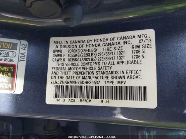 Photo 8 VIN: 2HKRM4H76DH685537 - HONDA CR-V 