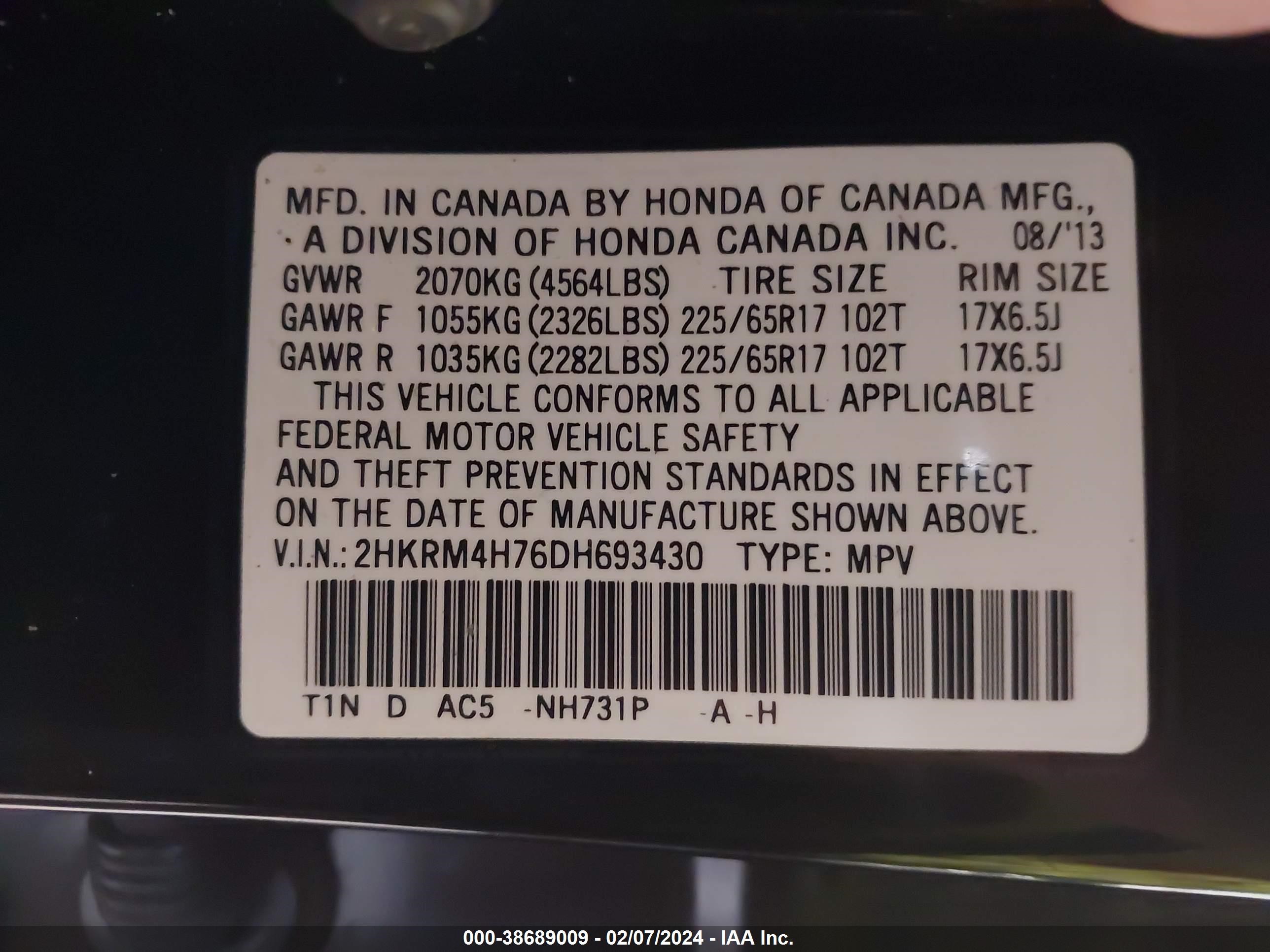 Photo 8 VIN: 2HKRM4H76DH693430 - HONDA CR-V 