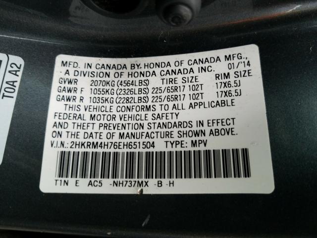 Photo 9 VIN: 2HKRM4H76EH651504 - HONDA CR-V 