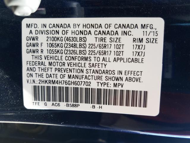 Photo 9 VIN: 2HKRM4H76GH607702 - HONDA CR-V EXL 