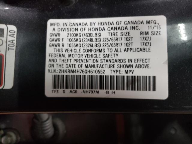 Photo 9 VIN: 2HKRM4H76GH610552 - HONDA CR-V EXL 