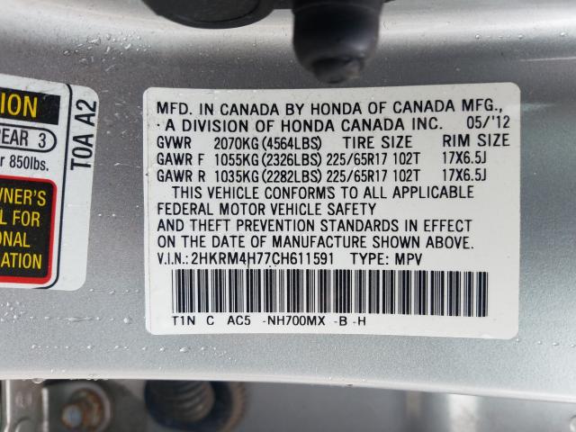 Photo 9 VIN: 2HKRM4H77CH611591 - HONDA CR-V EXL 