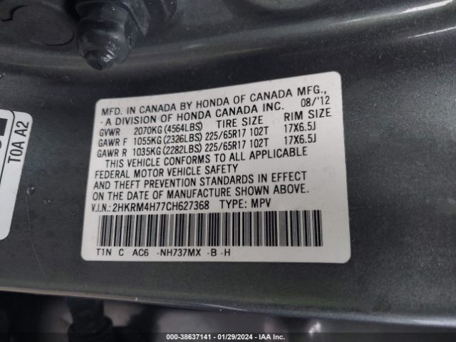 Photo 8 VIN: 2HKRM4H77CH627368 - HONDA CR-V 