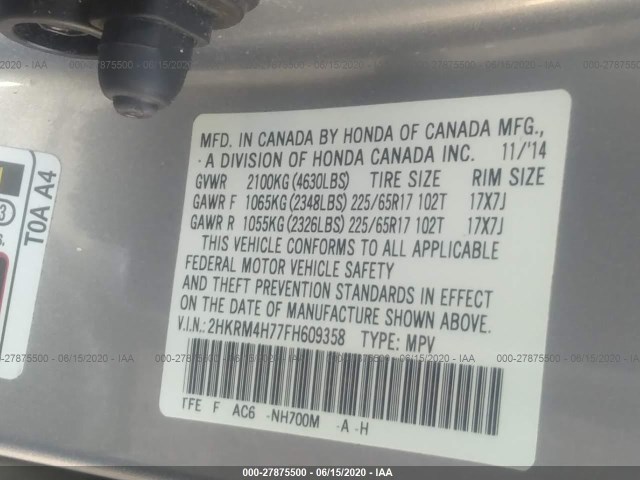 Photo 8 VIN: 2HKRM4H77FH609358 - HONDA CR-V 