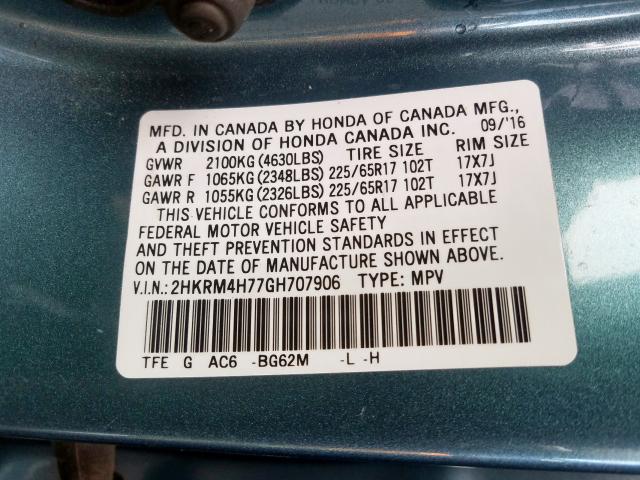 Photo 9 VIN: 2HKRM4H77GH707906 - HONDA CR-V EXL 