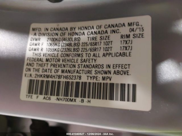 Photo 8 VIN: 2HKRM4H78FH652378 - HONDA CR-V 