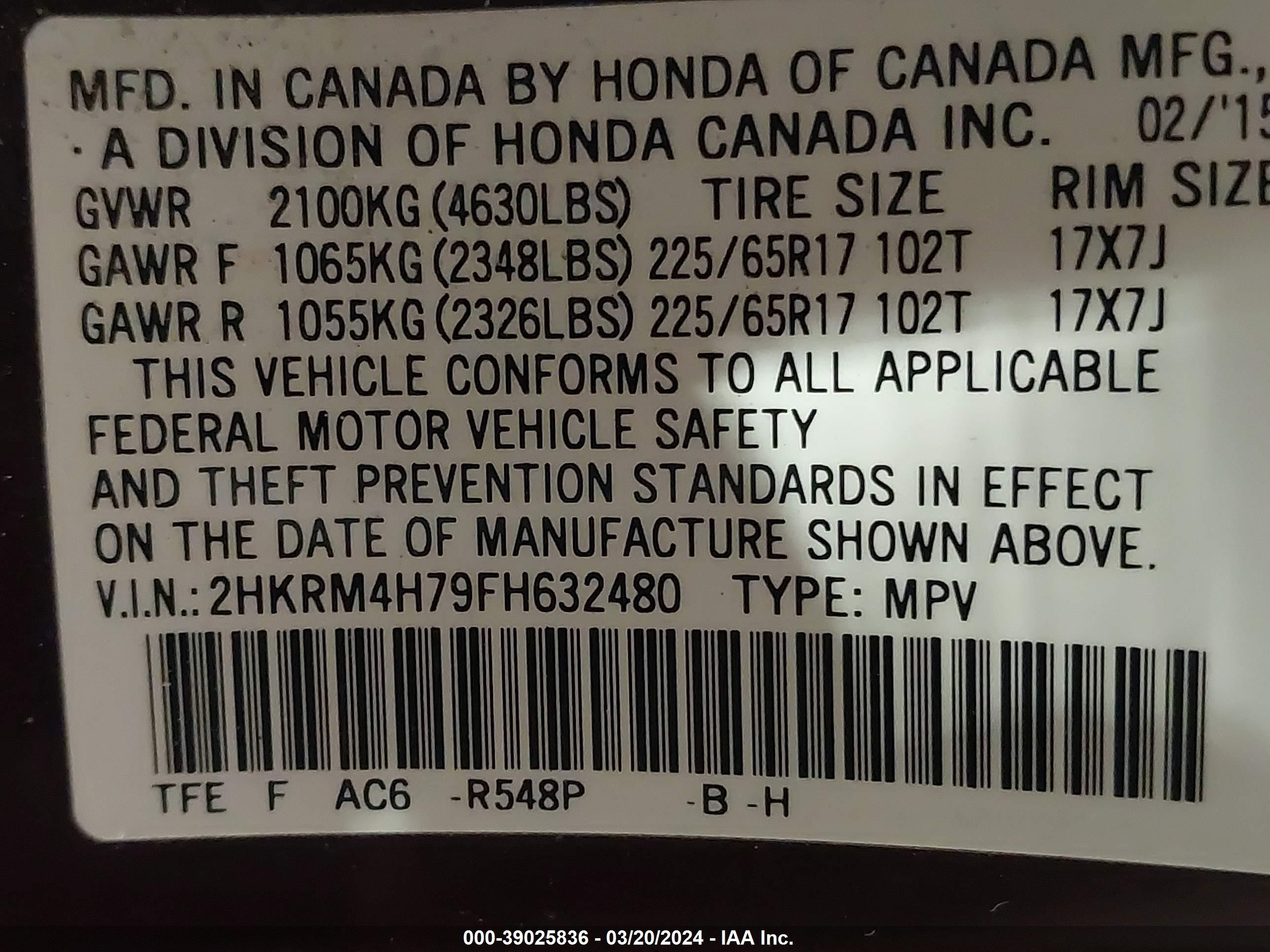 Photo 8 VIN: 2HKRM4H79FH632480 - HONDA CR-V 