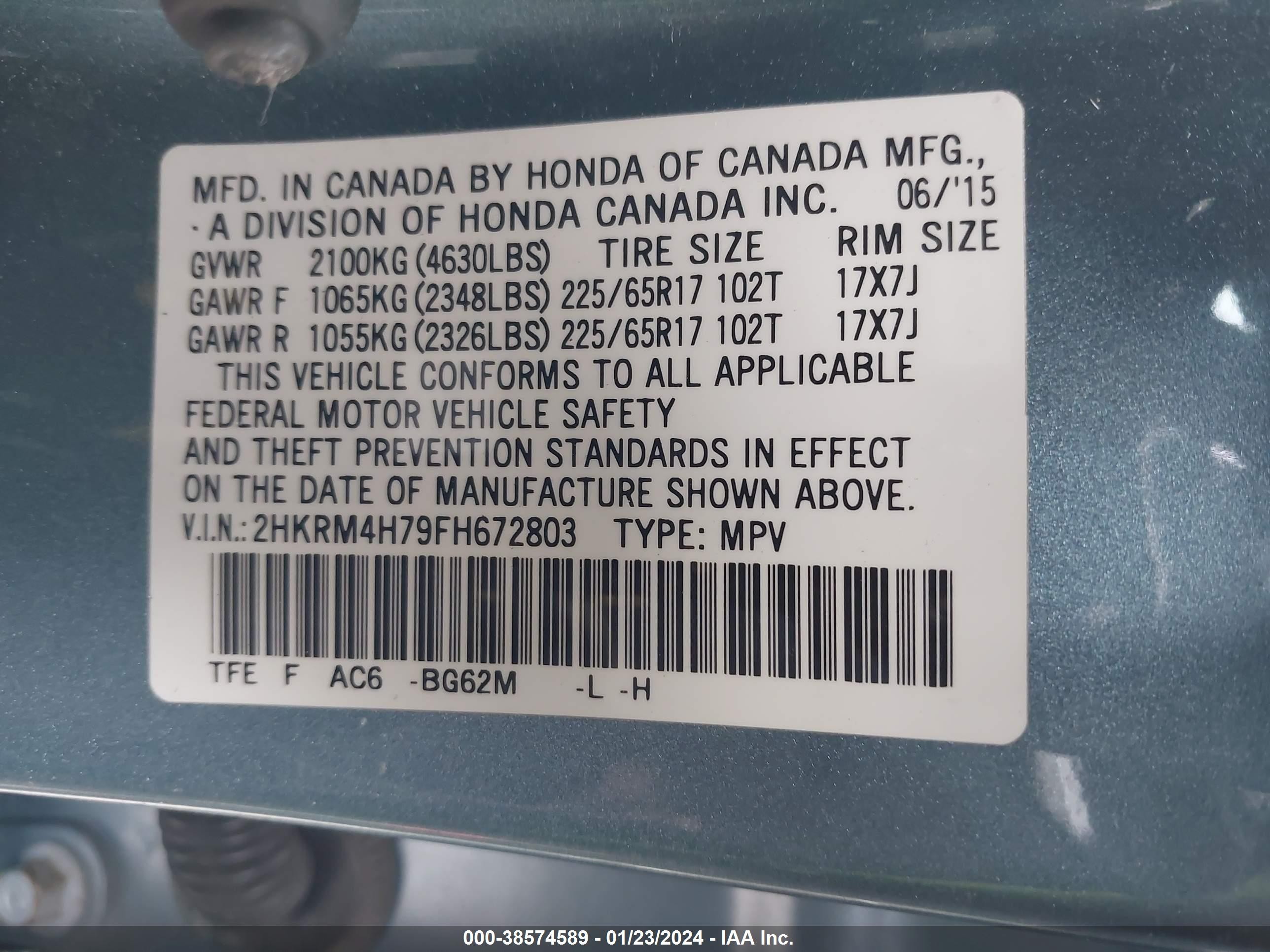 Photo 8 VIN: 2HKRM4H79FH672803 - HONDA CR-V 