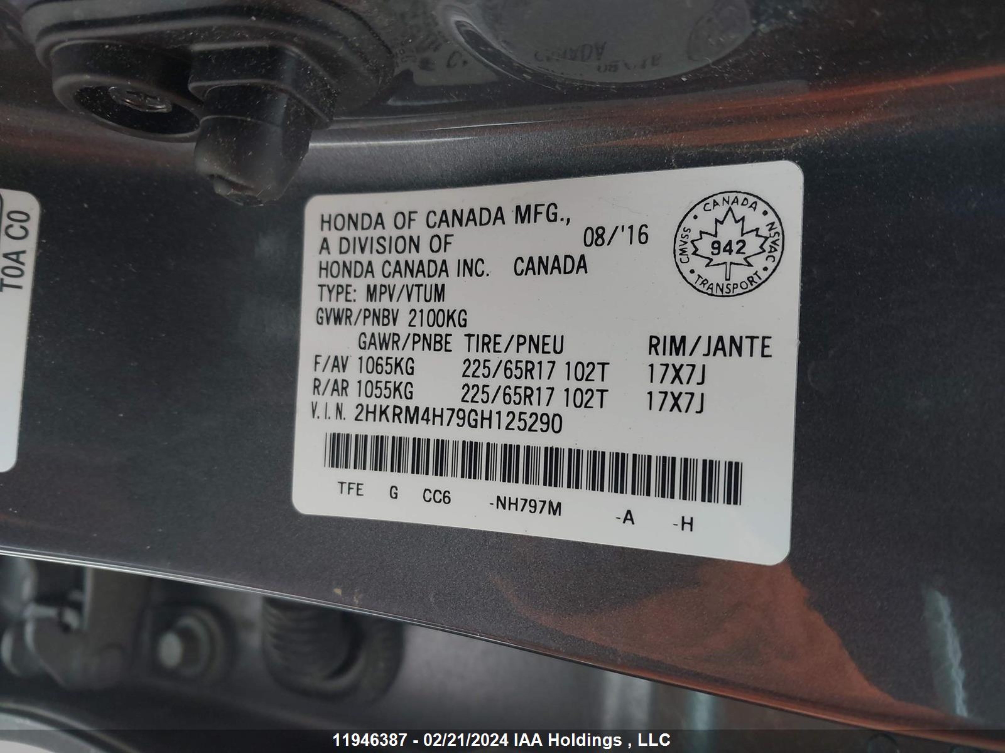 Photo 8 VIN: 2HKRM4H79GH125290 - HONDA CR-V 