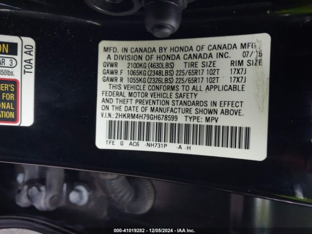 Photo 8 VIN: 2HKRM4H79GH678599 - HONDA CR-V 