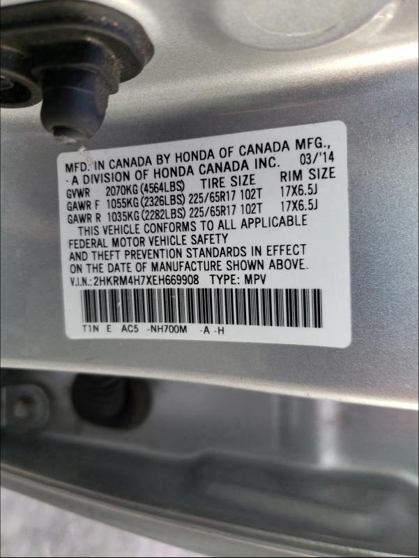 Photo 9 VIN: 2HKRM4H7XEH669908 - HONDA CR-V EXL 