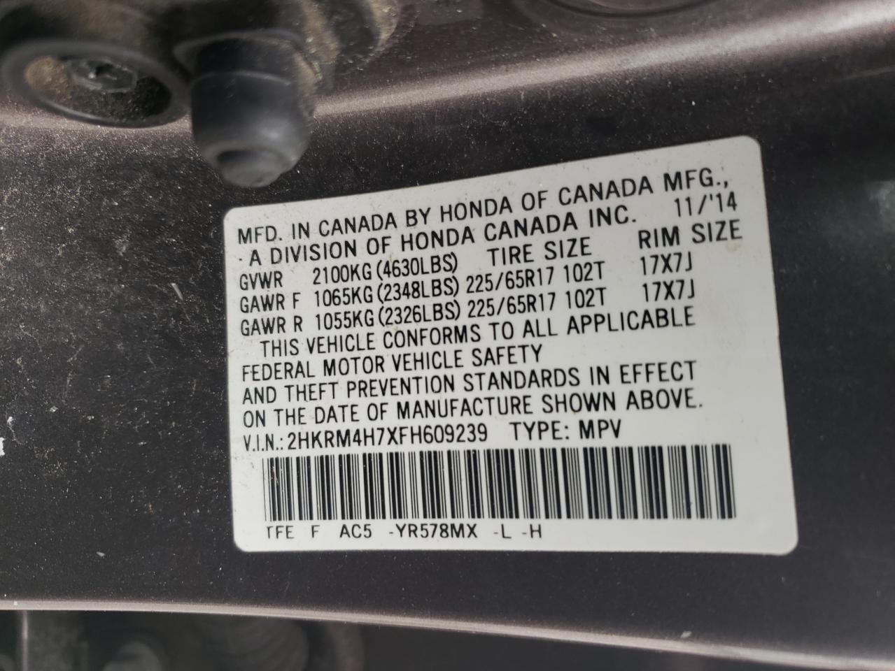 Photo 11 VIN: 2HKRM4H7XFH609239 - HONDA CR-V 