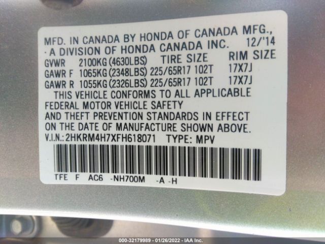 Photo 8 VIN: 2HKRM4H7XFH618071 - HONDA CR-V 