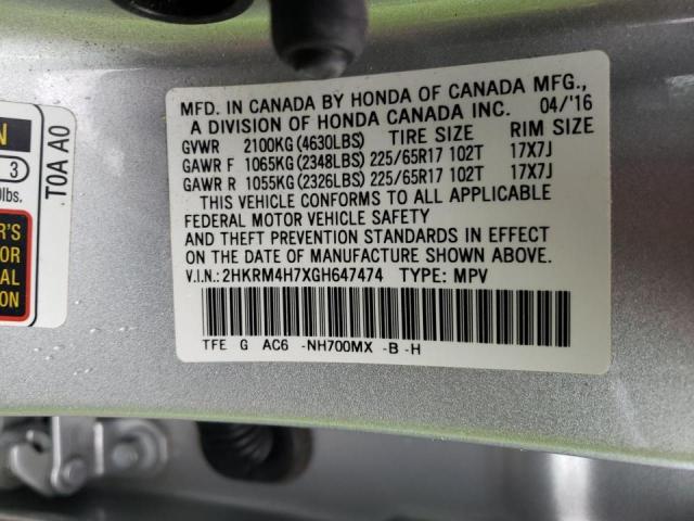 Photo 9 VIN: 2HKRM4H7XGH647474 - HONDA CR-V EXL 