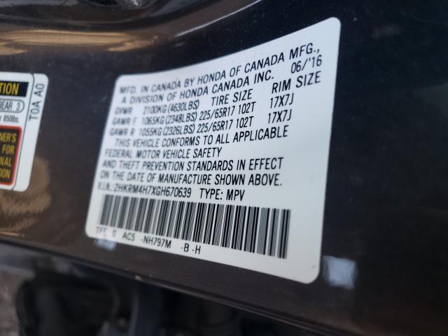 Photo 9 VIN: 2HKRM4H7XGH670639 - HONDA CR-V EXL 