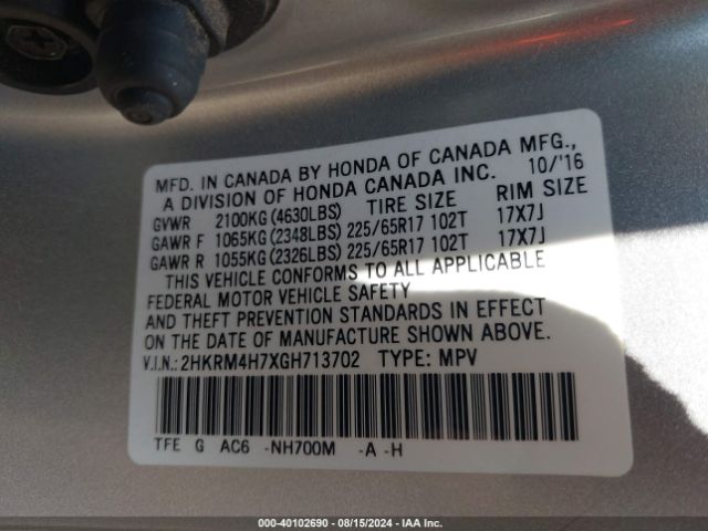 Photo 8 VIN: 2HKRM4H7XGH713702 - HONDA CR-V 