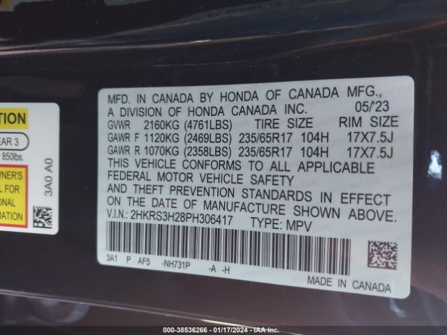 Photo 8 VIN: 2HKRS3H28PH306417 - HONDA CRV 