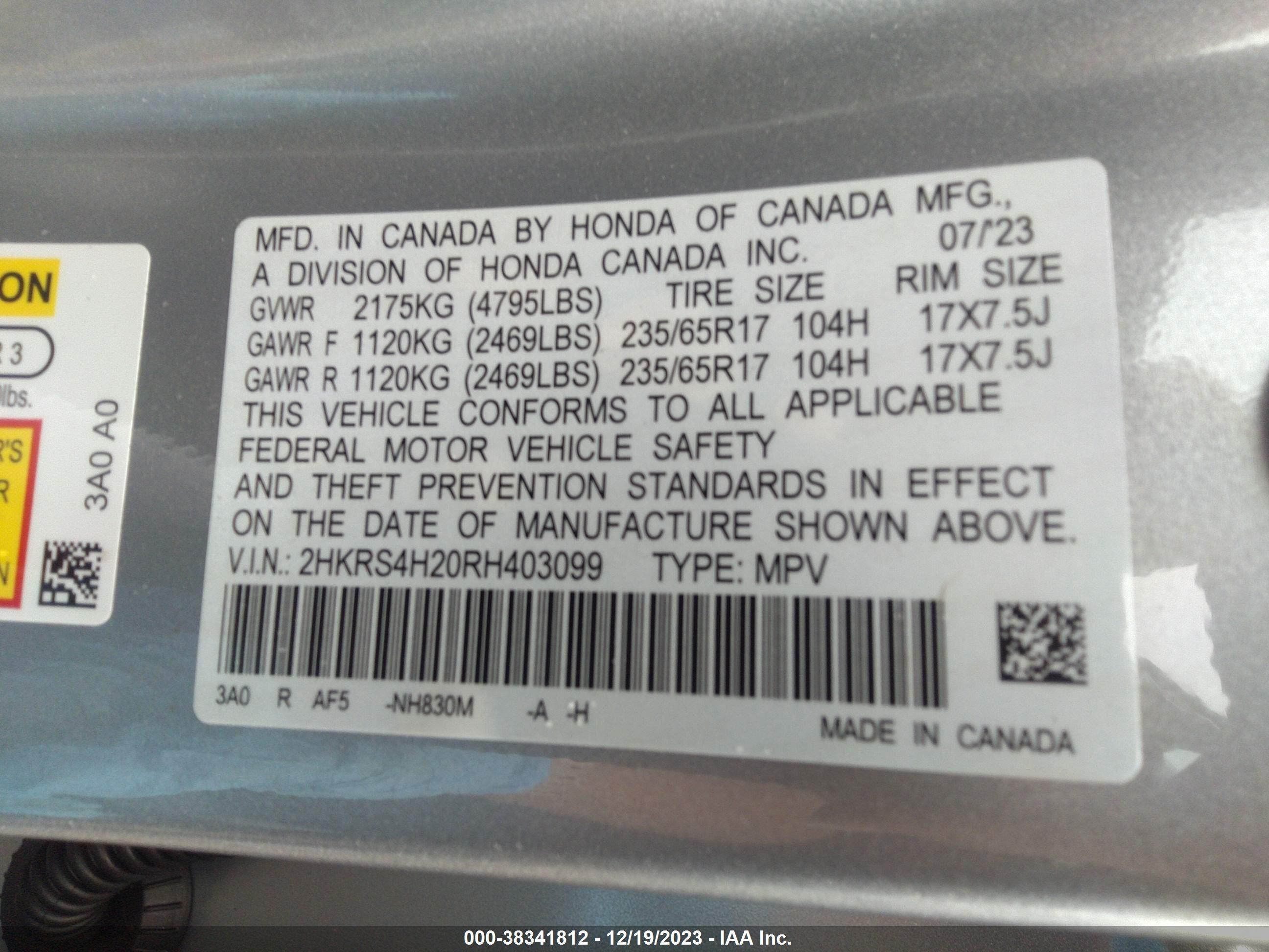 Photo 8 VIN: 2HKRS4H20RH403099 - HONDA CR-V 