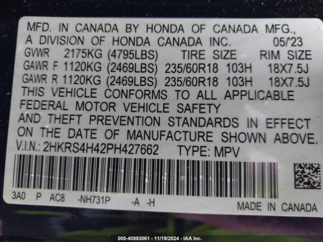 Photo 8 VIN: 2HKRS4H42PH427662 - HONDA CR-V 