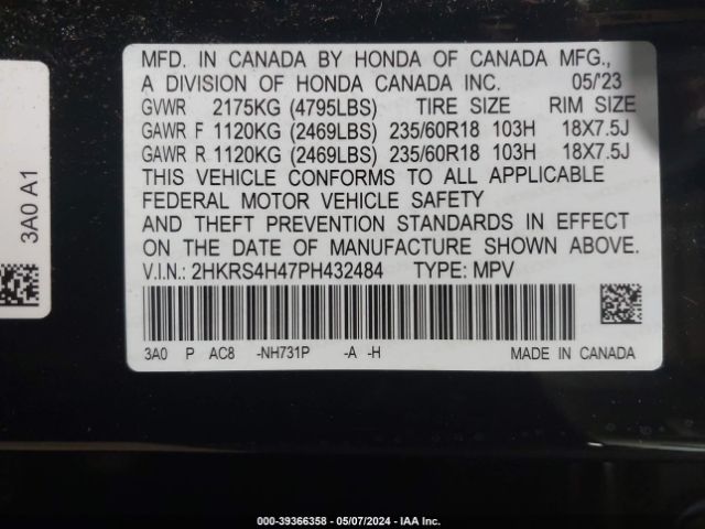 Photo 8 VIN: 2HKRS4H47PH432484 - HONDA CR-V 