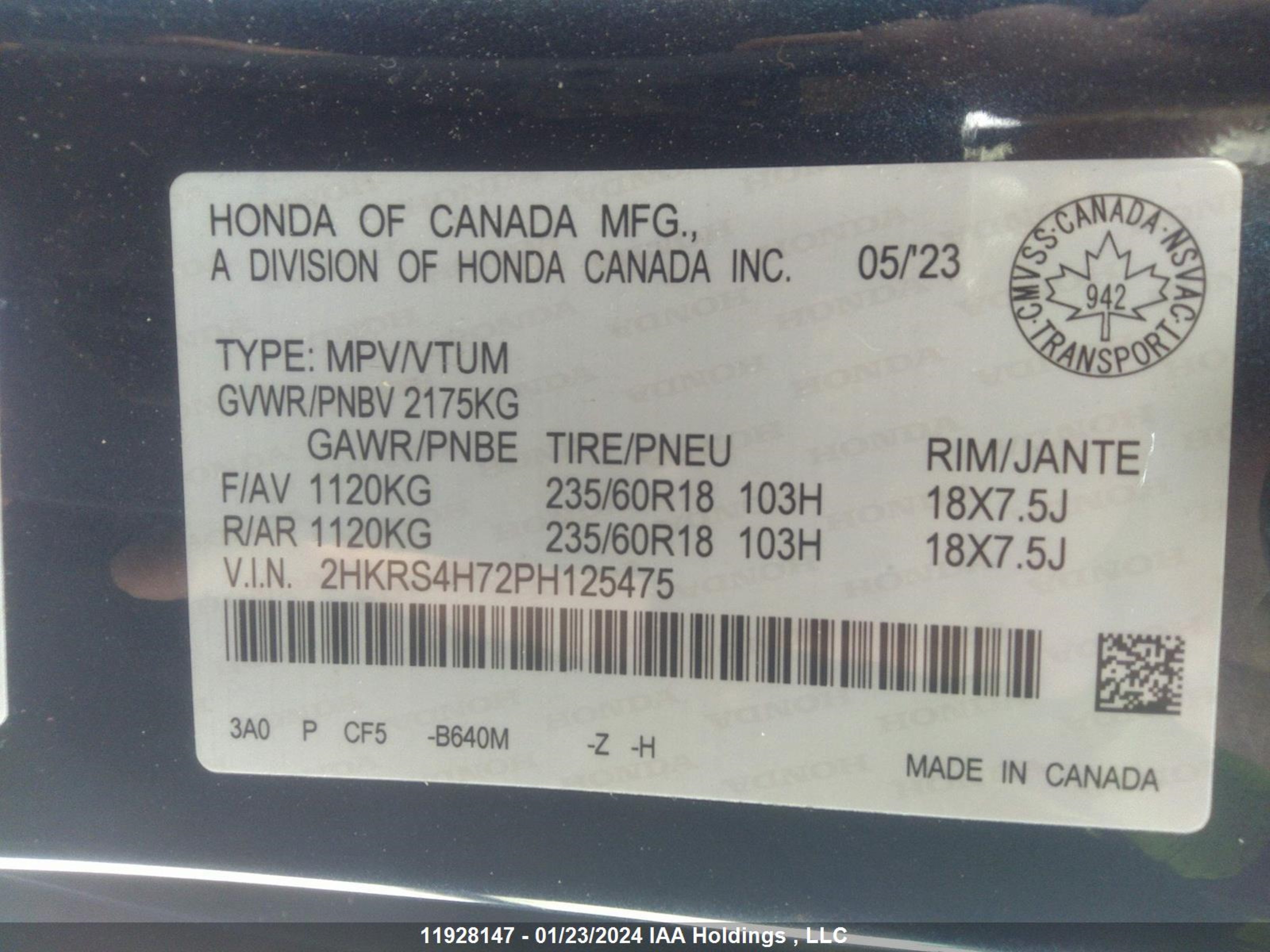 Photo 8 VIN: 2HKRS4H72PH125475 - HONDA CR-V 