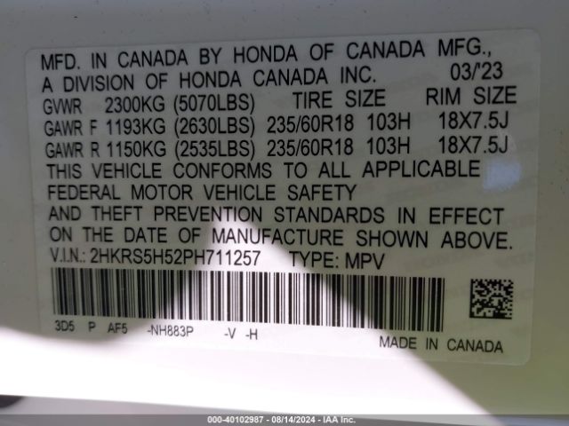 Photo 8 VIN: 2HKRS5H52PH711257 - HONDA CR-V 