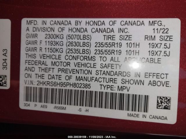 Photo 8 VIN: 2HKRS6H95PH802385 - HONDA CR-V 